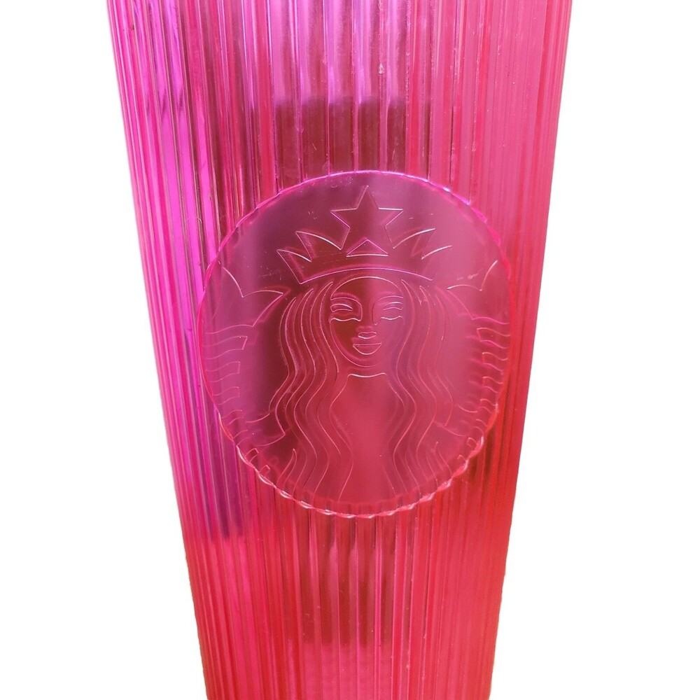 Starbucks Neon Tumbler Magenta Pink Venti Bling Cold Cup Summer 2023 w Straw - Picture 3 of 7